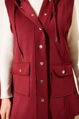 Çıtçıtlı Kapüşonlu Scuba Yelek Takım Bordo - Thumbnail