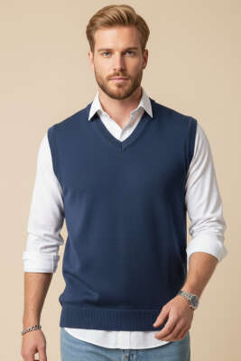 Pazarium - Triko Erkek Süveter İndigo