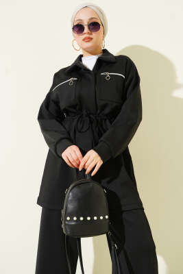 Çift Cepli Tünelli Scuba İkili Takım Siyah - Thumbnail