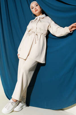 Çift Cepli Tünelli Scuba İkili Takım Bej - Thumbnail