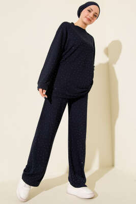 Pazarium - Loyşa Mini Taşlı Süslemeli İkili Takım Parlement