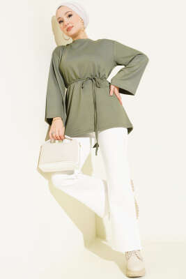 Loyşa Geniş Kollu İp Kuşaklı Tunik Nefti - Thumbnail