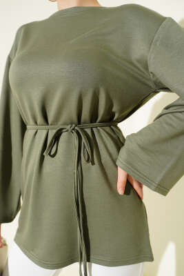 Loyşa Geniş Kollu İp Kuşaklı Tunik Nefti - Thumbnail