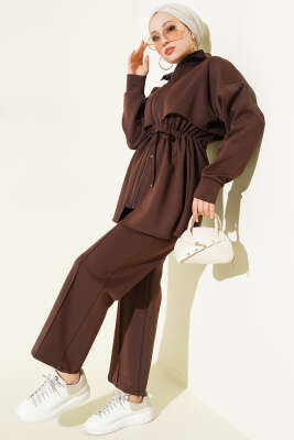 Göğüs Parçalı Tünelli Scuba İkili Takım Kahve - Thumbnail