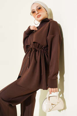 Göğüs Parçalı Tünelli Scuba İkili Takım Kahve - Thumbnail