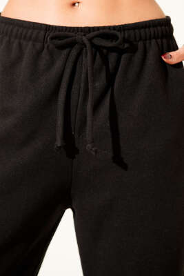 İp Bağcıklı Bol Paça Pantolon Siyah - Thumbnail