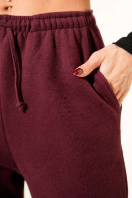 İp Bağcıklı Bol Paça Pantolon Bordo - Thumbnail