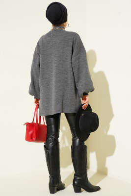 Balıkçı Yaka Balon Kol Triko Tunik Antrasit - Thumbnail