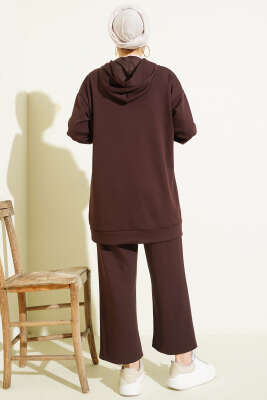 Önü İncili Fermuarlı Loyşa İkili Takım Kahve - Thumbnail