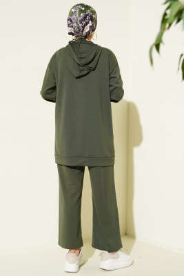 Önü İncili Fermuarlı Loyşa İkili Takım Haki - Thumbnail