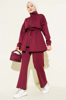 Pazarium - Göğüs Parçalı Tünelli Scuba İkili Takım Bordo