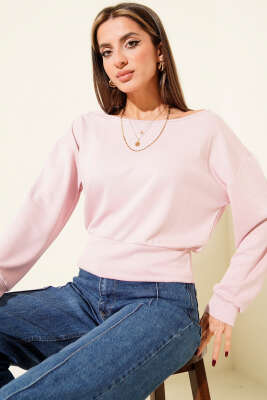 Pazarium - Kayık Yaka Loyşa Bluz Pembe