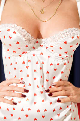 Dantelli Saten Gecelik Beyaz Kırmızı - Thumbnail