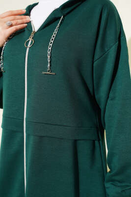 İki İplik Kapüşonlu Fermuarlı İkili Takım Zümrüt - Thumbnail