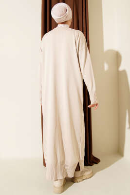 Düğmeli Uzun Merserize Hırka Taş - Thumbnail