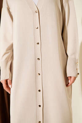 Düğmeli Uzun Merserize Hırka Taş - Thumbnail