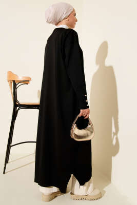 Düğmeli Uzun Merserize Hırka Siyah - Thumbnail