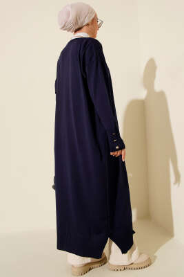 Düğmeli Uzun Merserize Hırka Lacivert - Thumbnail