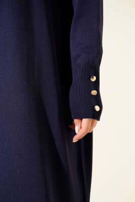 Düğmeli Uzun Merserize Hırka Lacivert - Thumbnail