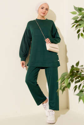 Yanları Düğmeli İki İplik İkili Takım Zümrüt - Thumbnail