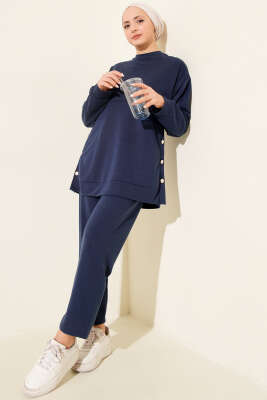 Yanları Düğmeli İki İplik İkili Takım Lacivert - Thumbnail