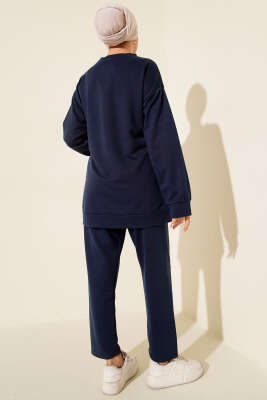 Yanları Düğmeli İki İplik İkili Takım Lacivert - Thumbnail