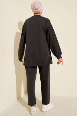 Yanları Düğmeli İki İplik İkili Takım Füme - Thumbnail