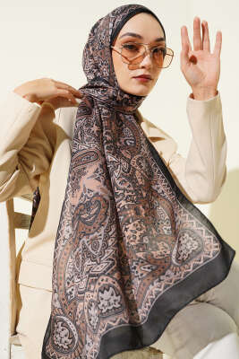 Pazarium - Paisley Motif Soft Şal Siyah Latte