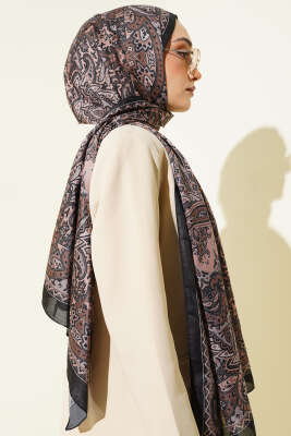 Paisley Motif Soft Şal Siyah Latte - Thumbnail