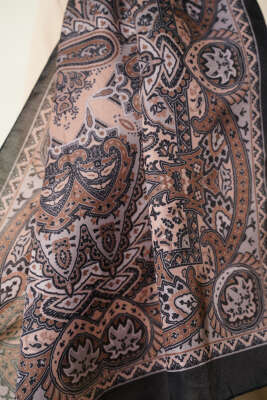 Paisley Motif Soft Şal Siyah Latte - Thumbnail