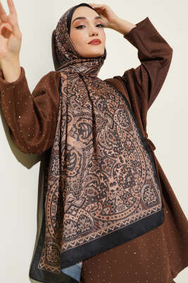 Paisley Motif Soft Şal Siyah Camel - Thumbnail