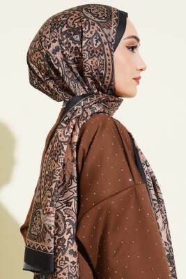 Paisley Motif Soft Şal Siyah Camel - Thumbnail