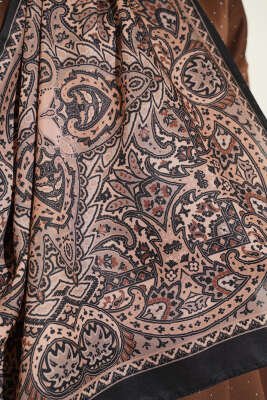 Paisley Motif Soft Şal Siyah Camel - Thumbnail