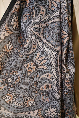 Paisley Motif Soft Şal Siyah Bej - Thumbnail