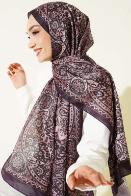 Paisley Motif Soft Şal Mürdüm - Thumbnail