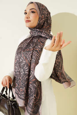 Paisley Motif Soft Şal Kum Bej - Thumbnail