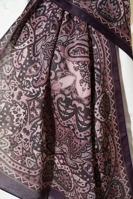 Paisley Motif Soft Şal Mürdüm - Thumbnail