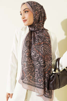 Paisley Motif Soft Şal Kum Bej - Thumbnail