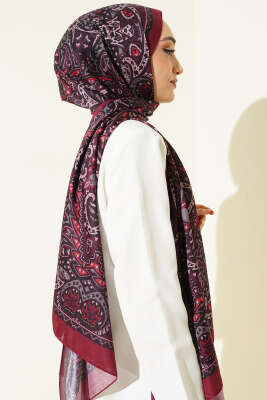 Paisley Motif Soft Şal Bordo - Thumbnail