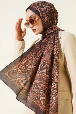Paisley Motif Soft Şal Acı Kahve - Thumbnail