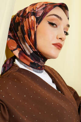 Flowers Desen Demore Eşarp Taba - Thumbnail