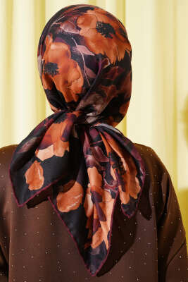 Flowers Desen Demore Eşarp Taba - Thumbnail