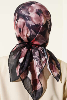 Flowers Desen Demore Eşarp Siyah - Thumbnail