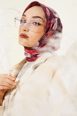 Flowers Desen Demore Eşarp Kiremit - Thumbnail