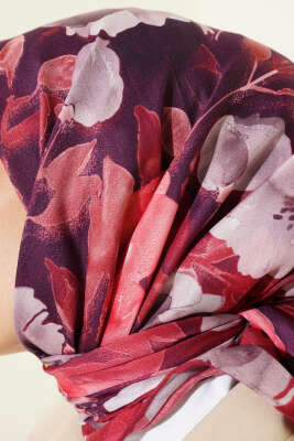 Flowers Desen Demore Eşarp Kiremit - Thumbnail