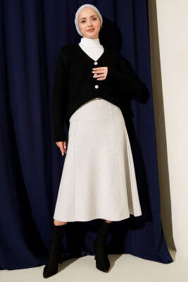 Dikişli Fitilli Kaşe Etek Gri - Thumbnail