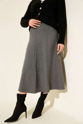 Dikişli Fitilli Kaşe Etek Füme - Thumbnail