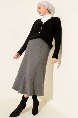 Dikişli Fitilli Kaşe Etek Füme - Thumbnail