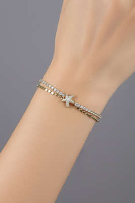 Pazarium - Deniz Yıldızı Taşlı Bileklik Gold