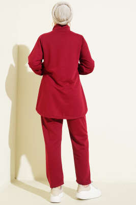 Metal Düğmeli İki İplik İkili Takım Bordo - Thumbnail